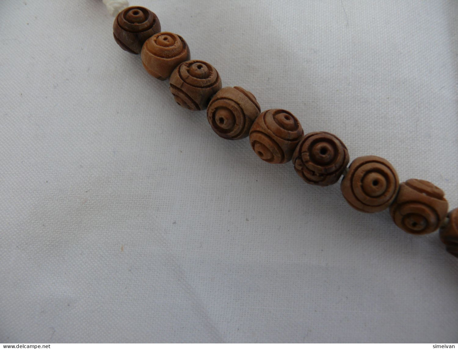 Interesting Prayer Bracelet Necklace Wooden Carved Beads #1860 - Colliers/Chaînes