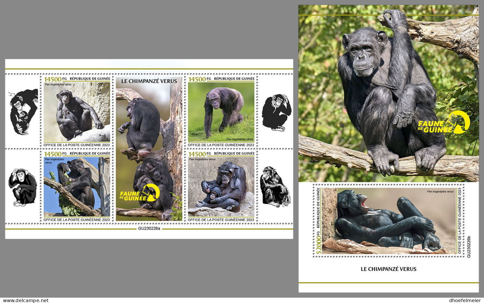 GUINEA REP. 2023 MNH Chimpanzee Schimpansen Chimpanze M/S+S/S - IMPERFORATED - DHQ2342 - Schimpansen