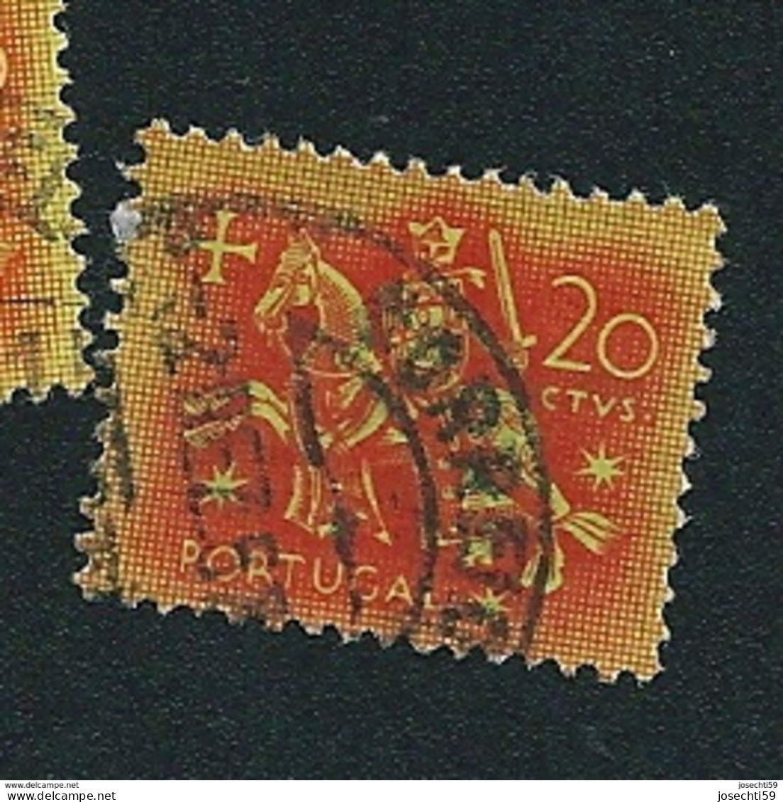 N° 776 Sceau Du Roi Denis 20 Rouge Orange S Jaune    Timbre    Portugal Oblitéré 1953 - Used Stamps