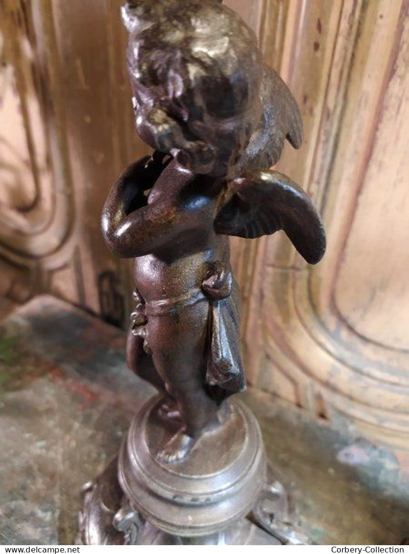 Anciens Bougeoirs Chandelier Régule Angelots Cupidon Anges / Candlestick