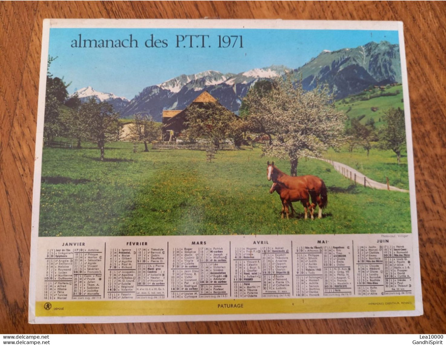 1971 Calendrier Du Département De L'Aube - Corté (Corse) - Pâturage, Cheval, Poulain, Jument - Grand Format : 1971-80