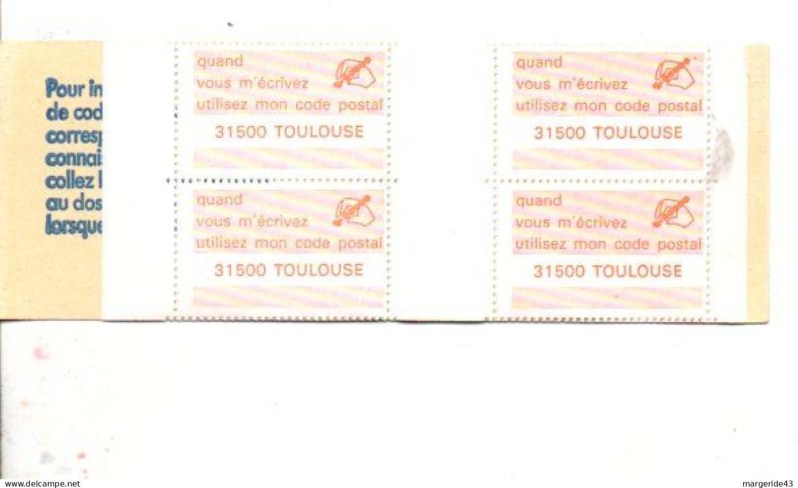 CARNET CODE POSTAL - 31500 TOULOUSE JAUNE - Blocks Und Markenheftchen