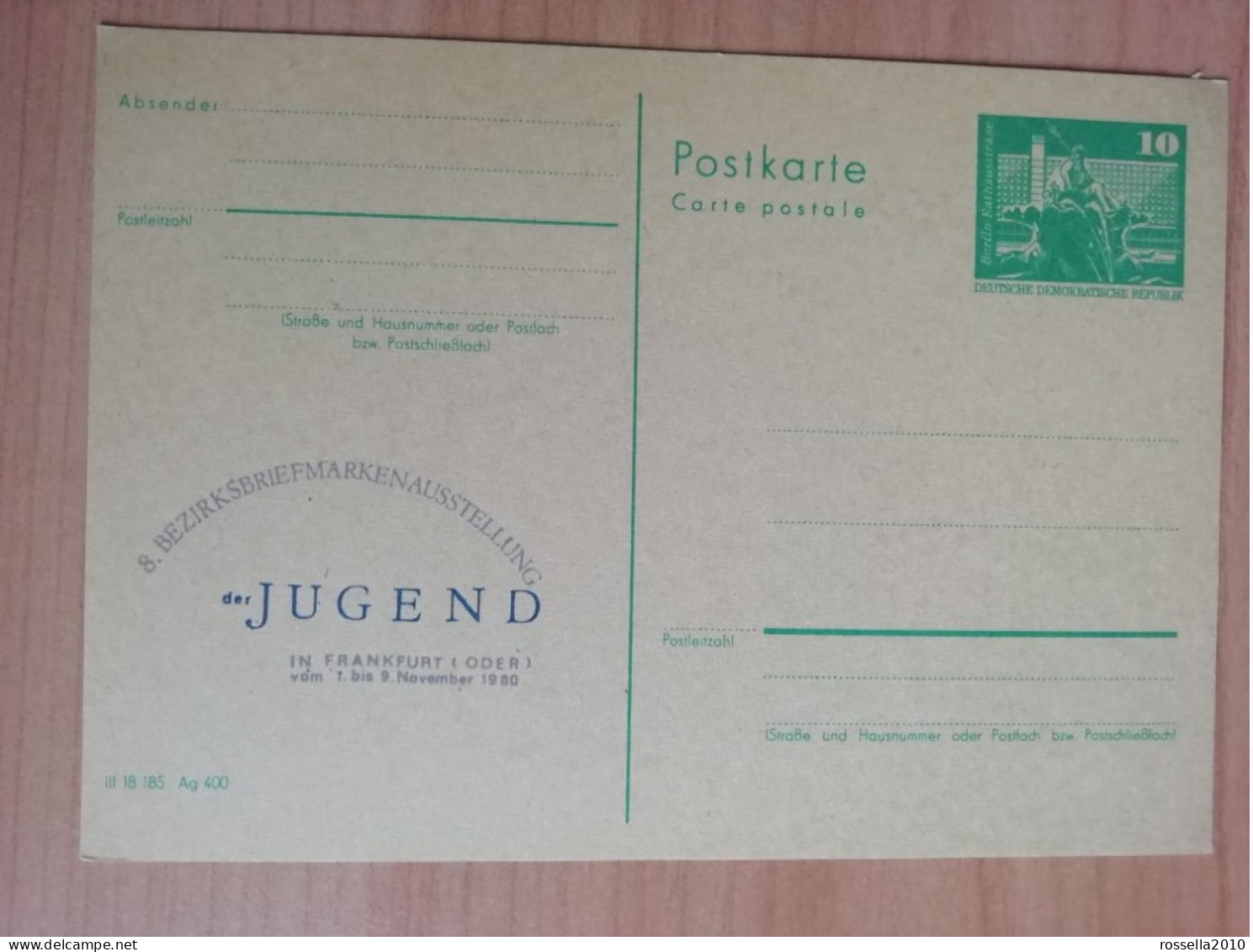 CARTOLINA INTERO POSTALE GERMANIA DDR 10PF. ANNULLO COMMEMORATIVO DEUTSCHLAND POSTKARTE - Postkarten - Ungebraucht