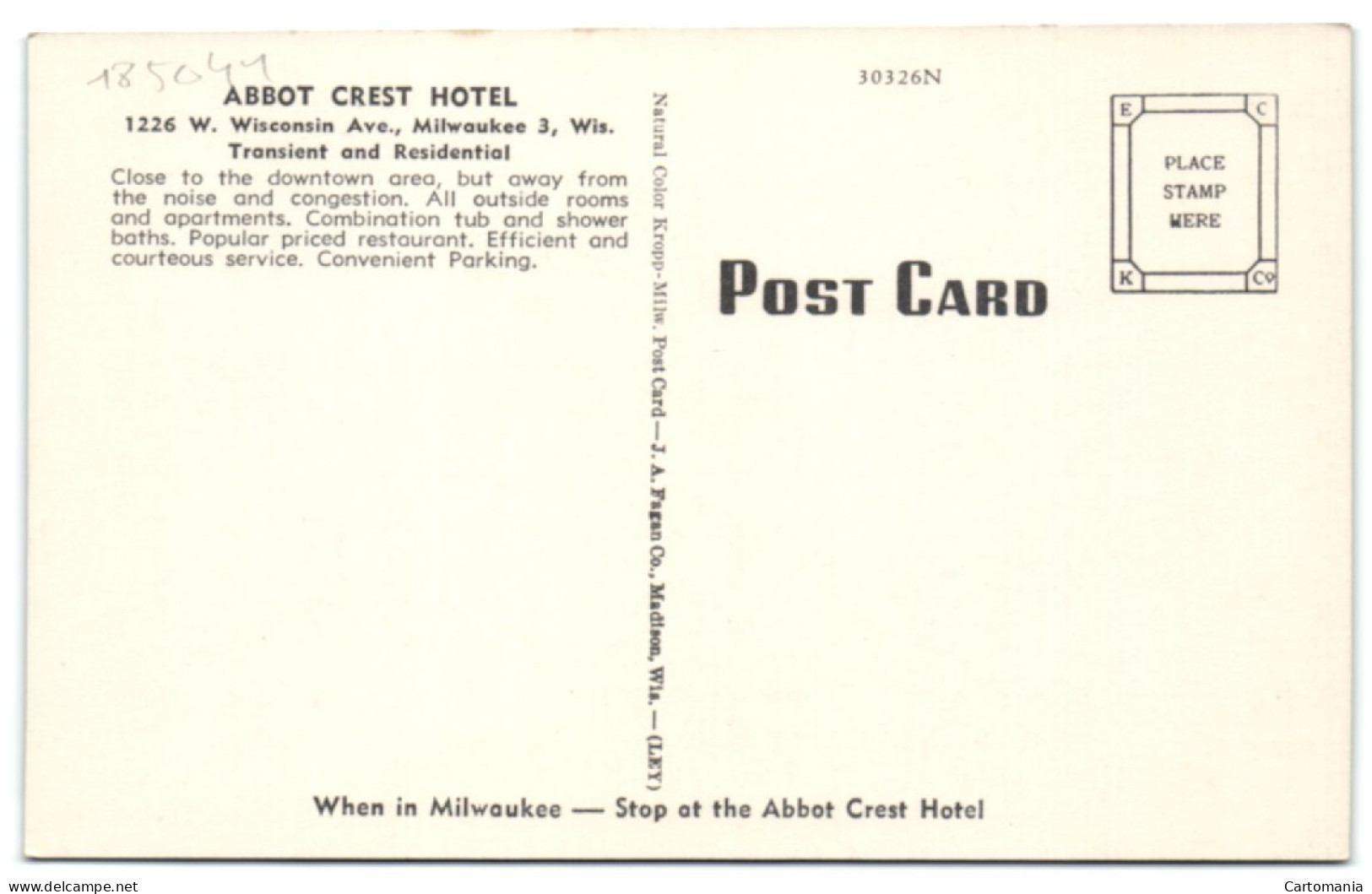 Invest In Rest At The Hotel Abbot Crest - 1226 W. Wisconsin Ave.  Milwaukee 3 Wis. - Milwaukee