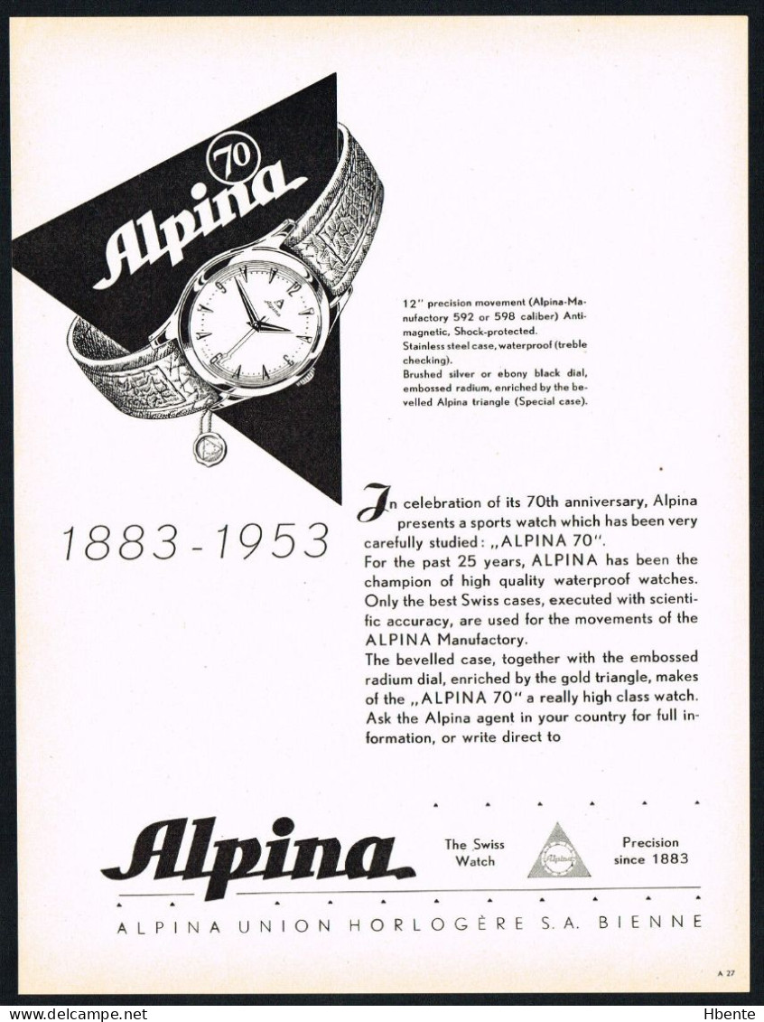 Alpina 70 Union Horlogère SA Bienne Swiss Watch Radium Dial (Photo) - Voorwerpen