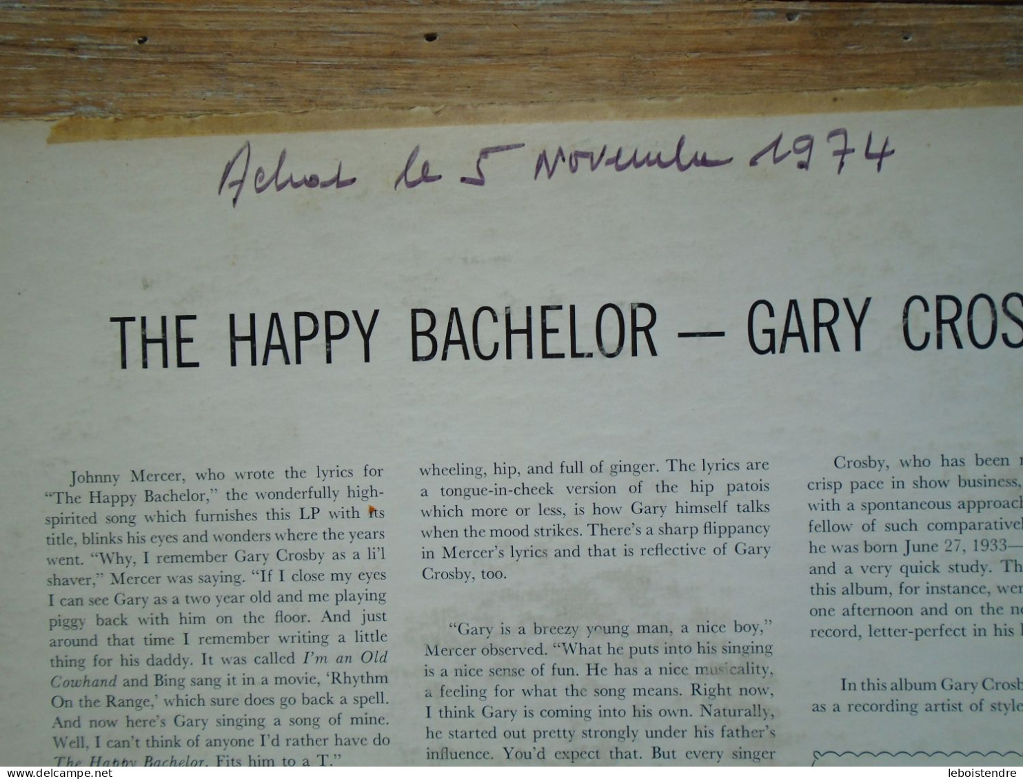 RARE 33 T LP VINYLE THE HAPPY BACHELOR GARY CROSBY MG V-2121 MADE IN USA VERVE RECORDS