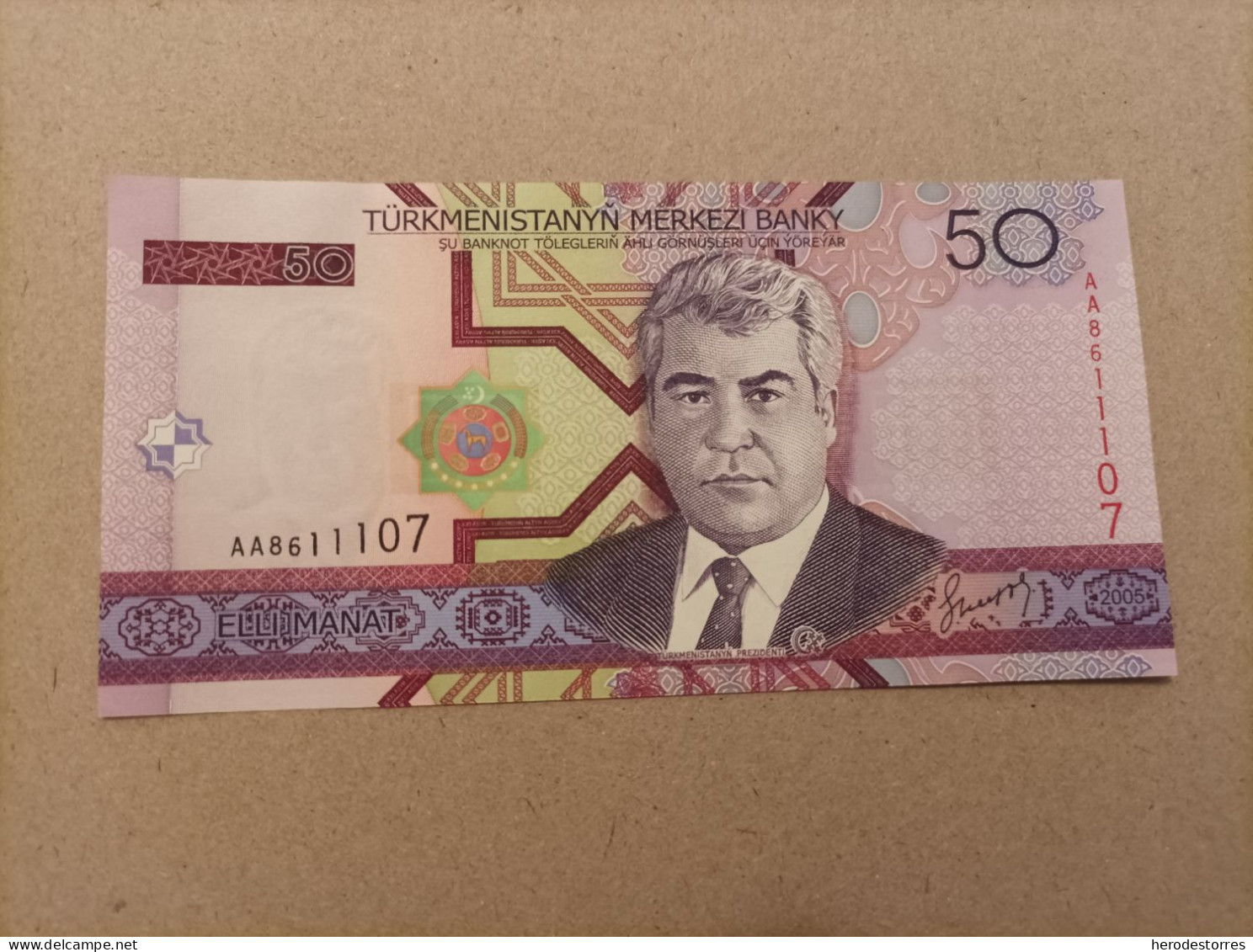 Billete De TURKMENISTAN, De 50 MANAT, Año 2005, Serie AA, UNC - Turkmenistan