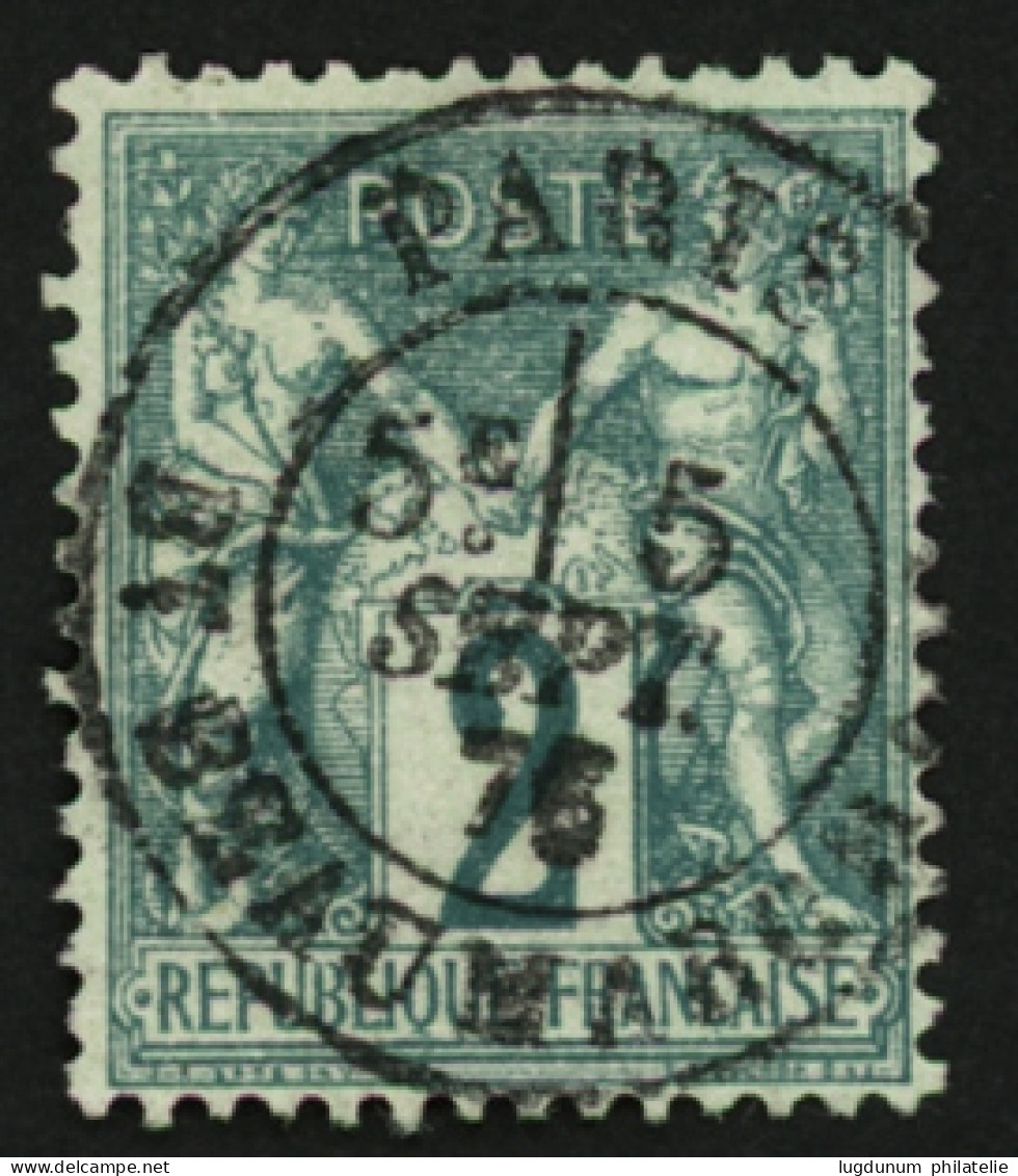 2c Sage Vert Type I (n°62) TTB Centré Obliteration Centrale PARIS BT BEAUMARCHAIS. Cote 340€++. Magnifique. - 1876-1898 Sage (Type II)