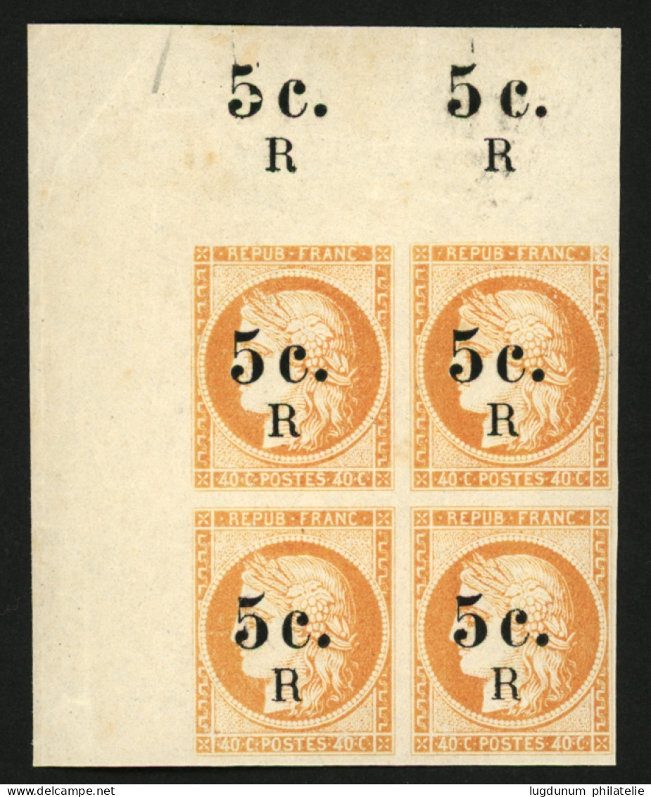 REUNION : 5c S/ 40c (n°6a) Bloc De 4 Coin De Feuille (avec Surcharge Répétée Dans Le Bdf) Neuf Sans Charnière **. Cote 8 - Sonstige & Ohne Zuordnung