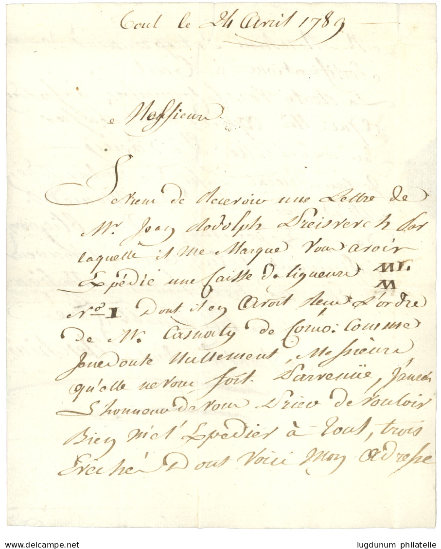 JURA : 1789 DB.DE.DOLE (Lenain 9) Au Verso D'une Lettre Avec Texte De TOUL. Indice 20. Superbe. - 1701-1800: Vorläufer XVIII