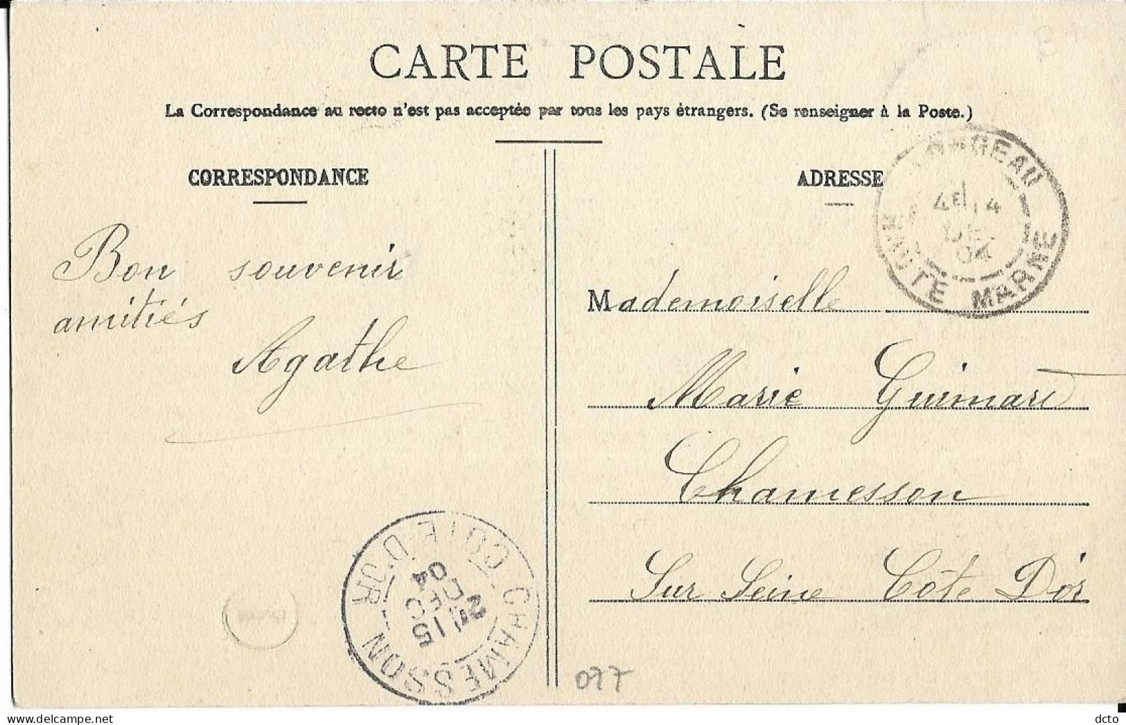 LONGEAU (52) Vue Générale Ed.Abel François, Envoi 1904 - Le Vallinot Longeau Percey
