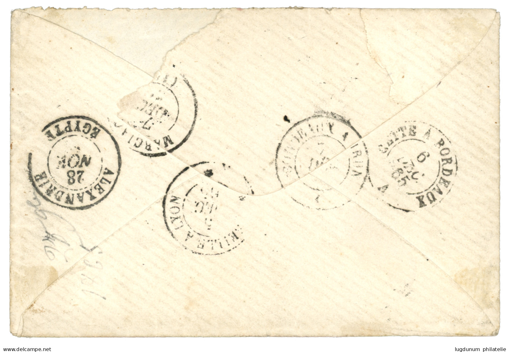 SUEZ : 1865 10c (n°21) + Paire 20c (n°22) Grand Bord De Feuille Obl. GC 5105 + SUEZ Bau FRANCAIS Sur Lettre Pour La FRAN - 1849-1876: Période Classique