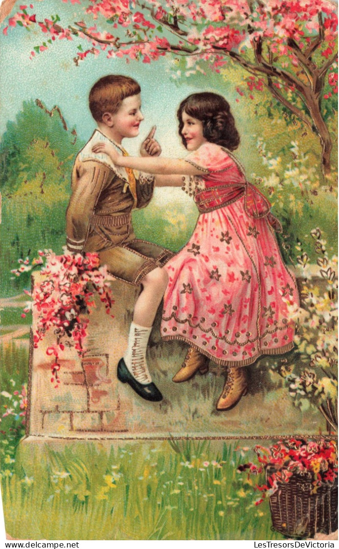 ILLUSTRATEUR NON SIGNE - Deux Enfants Sur Un Muret - Carte Postale Ancienne - Before 1900