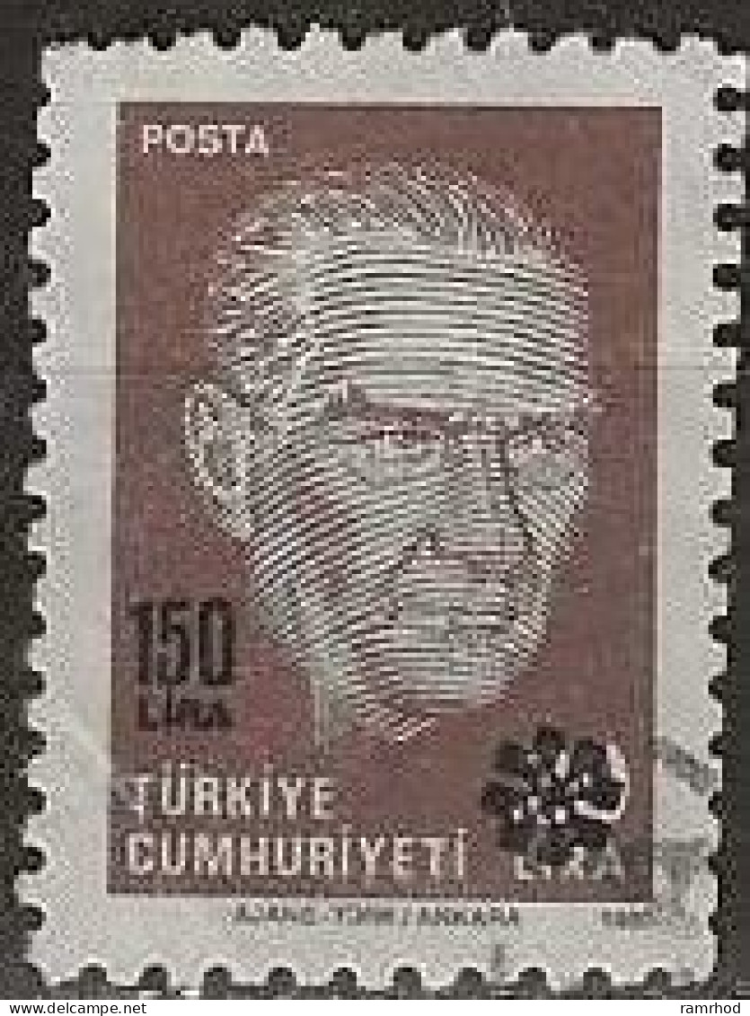 TURKEY 1989 Kemal Ataturk Surcharged - 150l. On 20l. - Brown And Lilac FU - Gebraucht