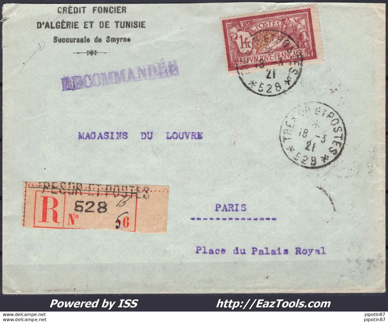 FRANCE N° 121 SEUL SUR LETTRE POUR PARIS DEPART DE SMYRNE TRESOR ET POSTES 528 - Brieven En Documenten