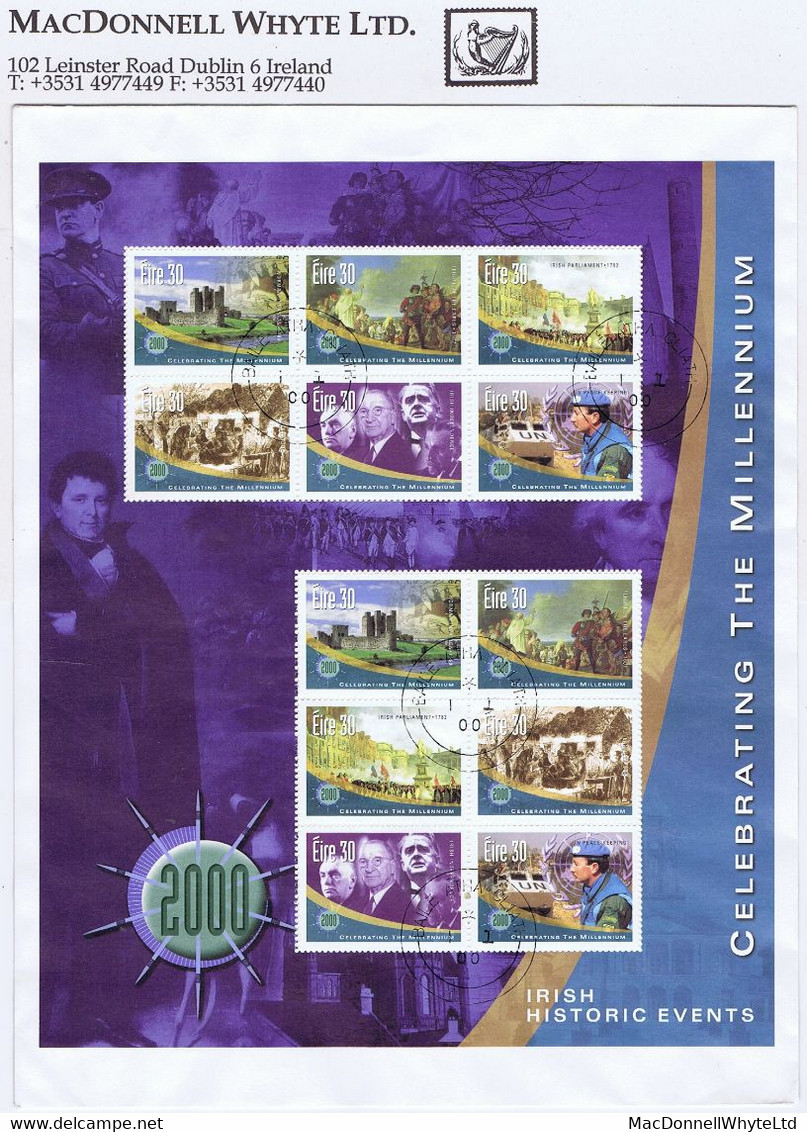 Ireland 2000 Millennium (2nd Issue) Irish Historic Events Sheet Fine Used, On Cover Dublin Cds 1 I 00 - Brieven En Documenten