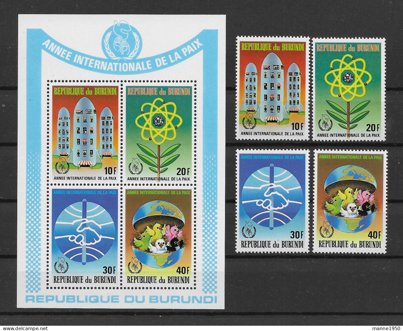 Burundi 1986 Jahr Des Friedens Mi.Nr. 1684/87 Kpl. Satz + Block 124 ** - Unused Stamps