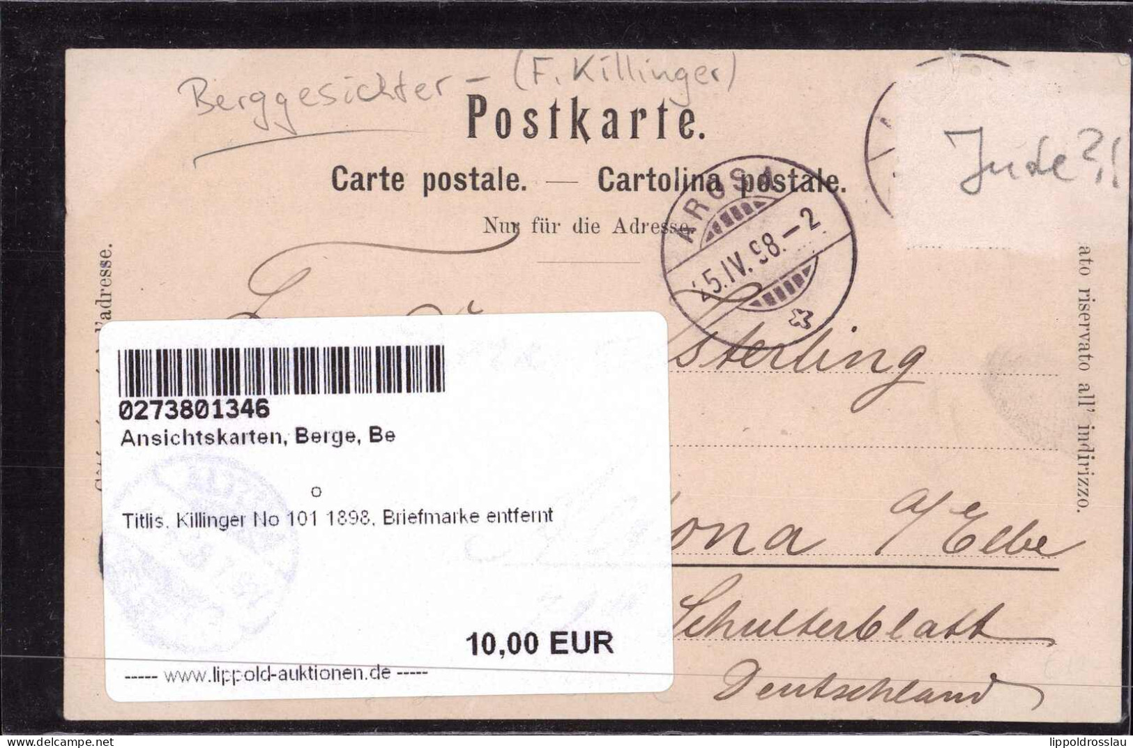 Gest. Titlis, Killinger No 101 1898, Briefmarke Entfernt - Other & Unclassified