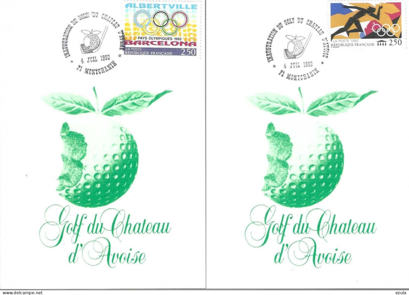 2 Cartes Inauguration Du Golf Du Chatrau D'Avoise 71 Montchanin Le 4 Juillet 1992 - Briefmarkenmessen