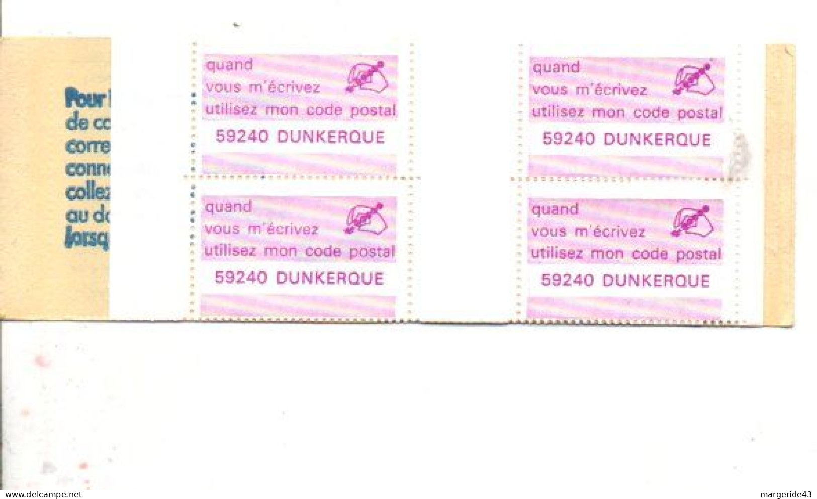 CARNET CODE POSTAL - 59240 DUNKERQUE LILAS - Blocks Und Markenheftchen