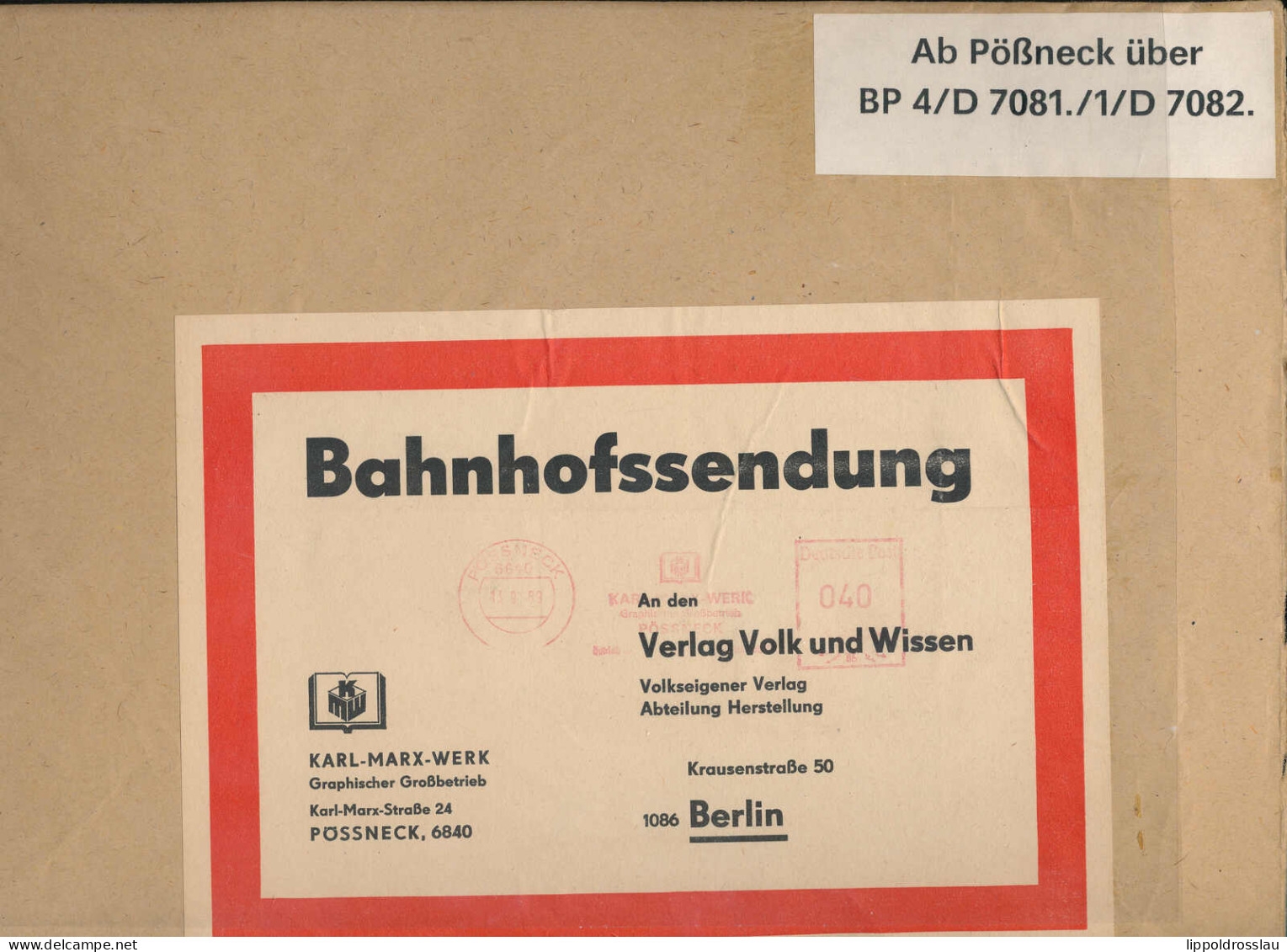 Bahnhofssendung Pössneck Berlin 1989 - Sonstige & Ohne Zuordnung