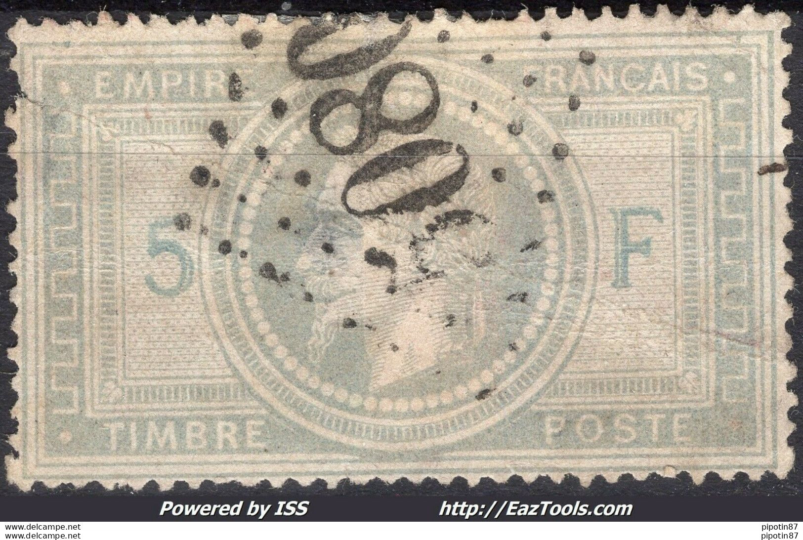 FRANCE EMPIRE 5Fr VIOLET GRIS N° 33 AVEC OBLITERATION GC 5080 ALEXANDRIE EGYPTE A VOIR - 1863-1870 Napoleon III With Laurels