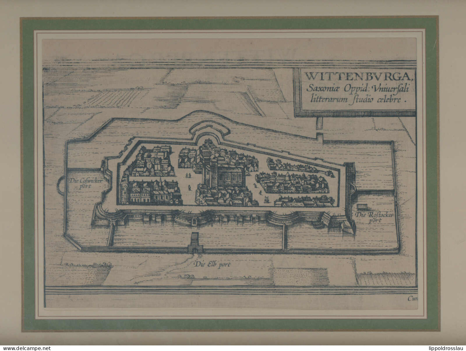 Wittenberg, Kupferstich Paul Bertius Aus Commentariorum Rerum Germanicum Libri Tres 1616, 23x14,5 Cm Gerahmt - Plakate