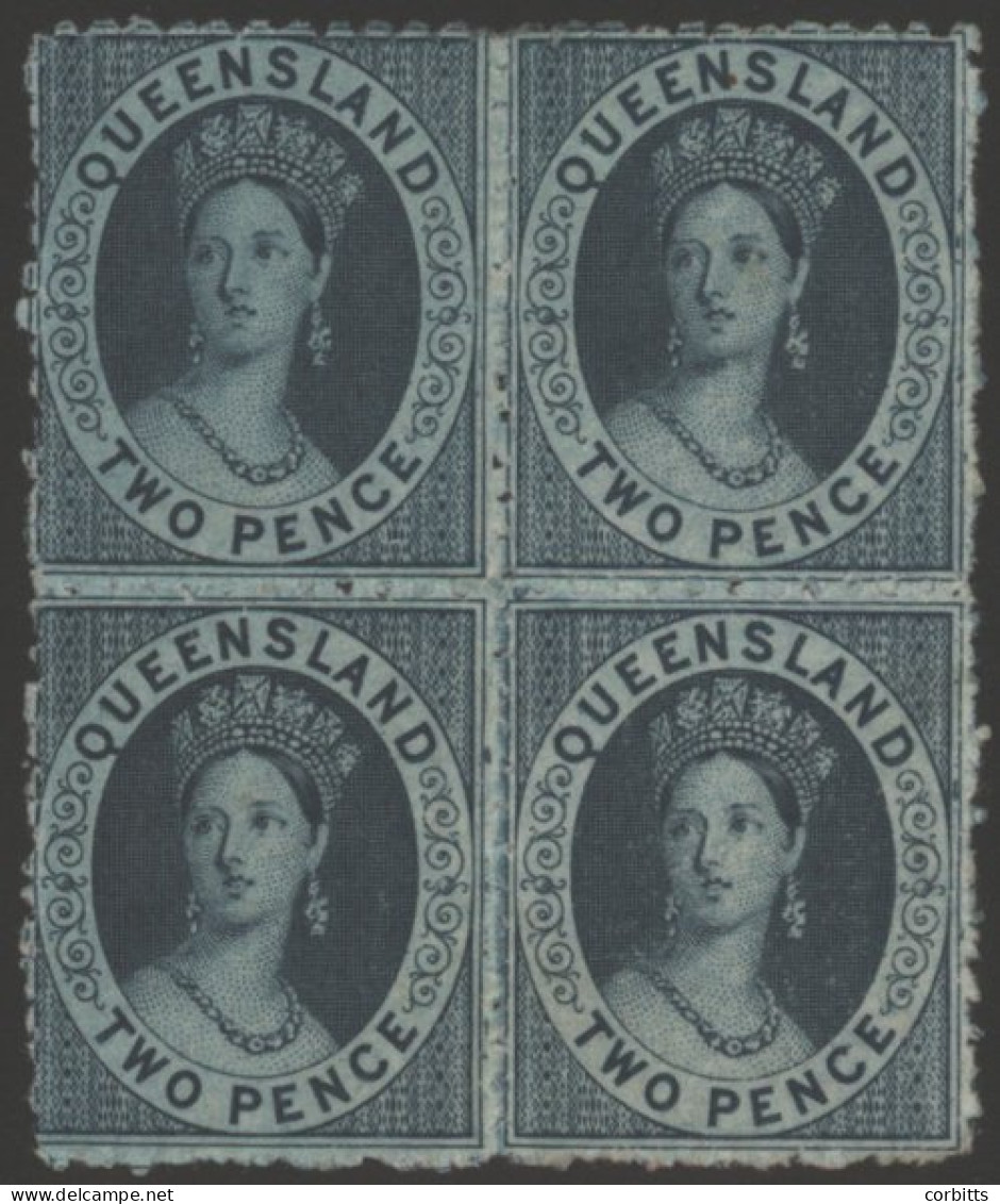 1868 Crown And Q Wmk 2d Blue In M Block Of Four. An Attractive Multiple, SG.99/100, Cat. £280+. - Other & Unclassified