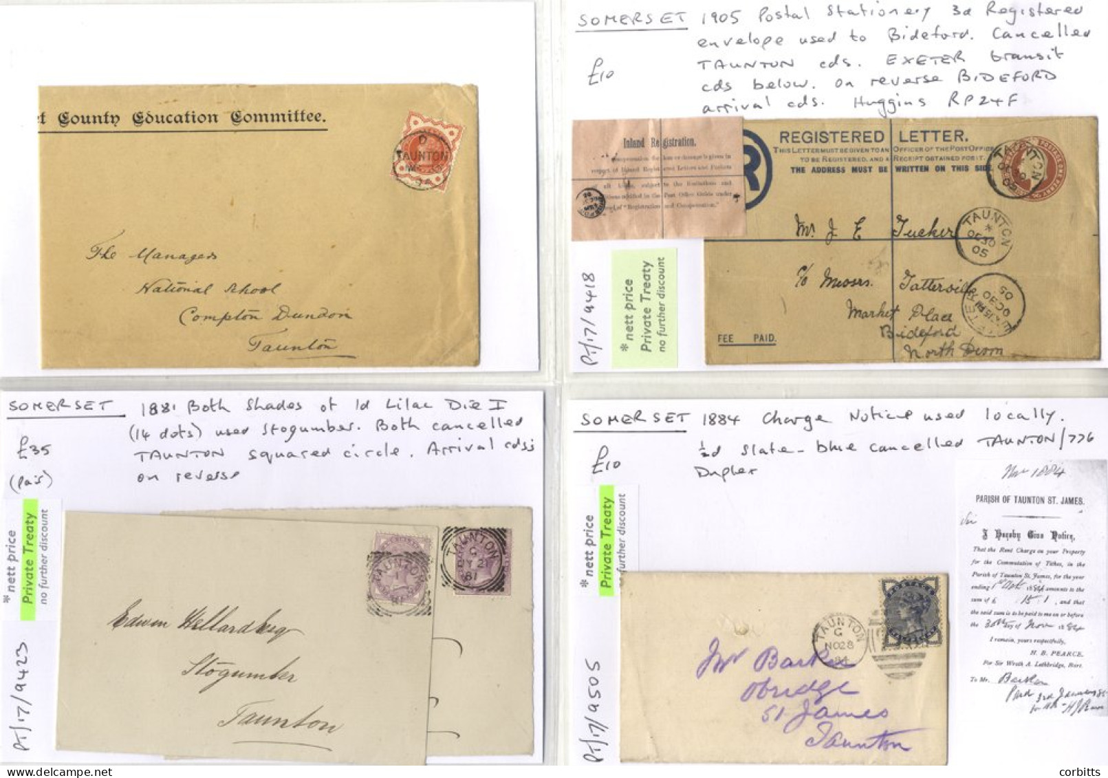 SOMERSET (TAUNTON) Mainly QV Covers Incl. 1d Red Frankings With MC, Numeral & Duplex Cancellation, Squared Circle D/stam - Andere & Zonder Classificatie