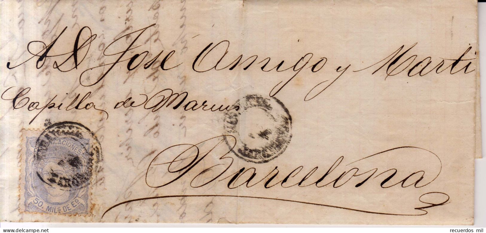 Año 1870 Edifil 107 Alegoria Carta Matasellos Sabadell  Barcelona Membrete Francisco Armengol - Briefe U. Dokumente
