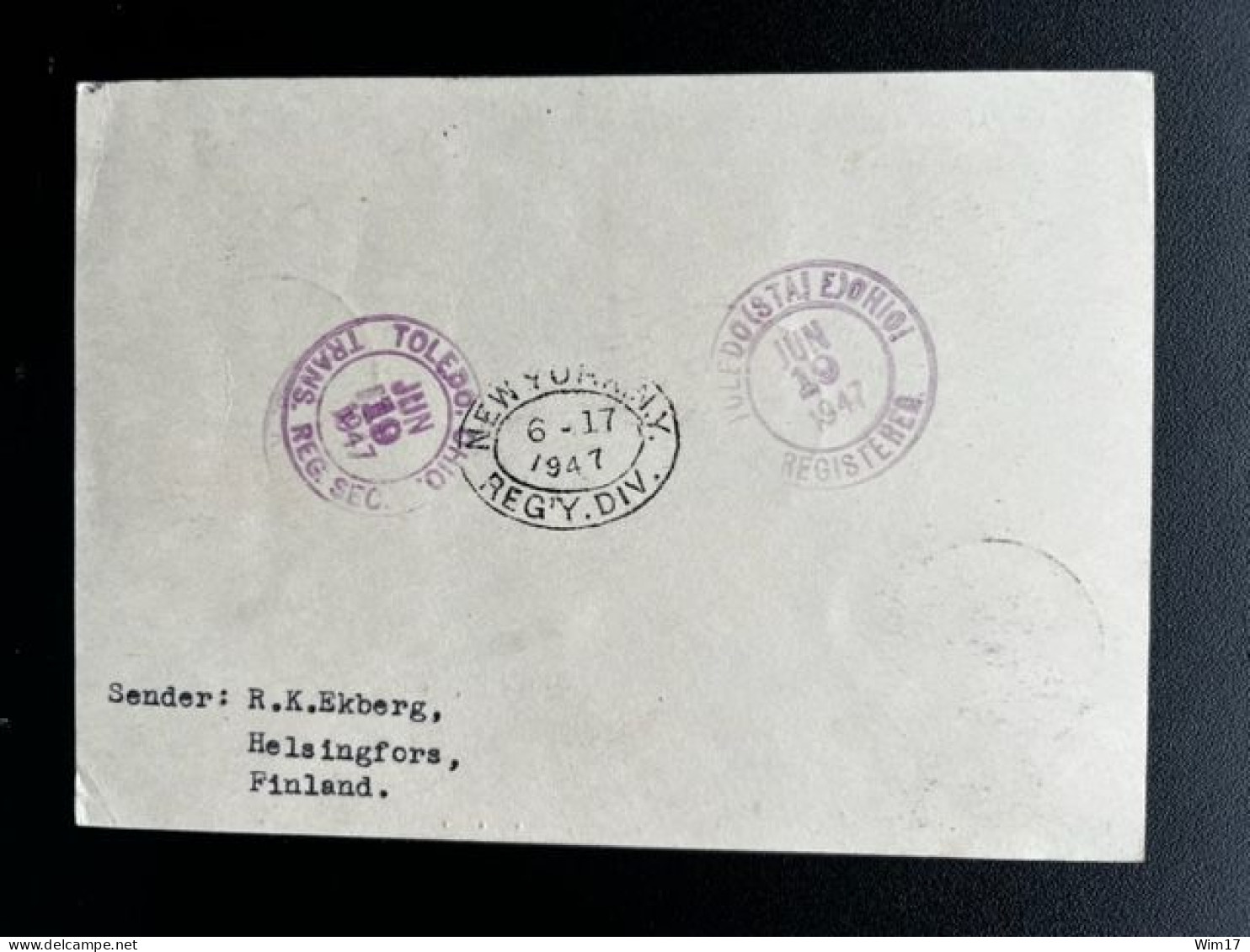 FINLAND SUOMI 1947 REGISTERED POSTCARD HELSINKI HELSINGFORS TO TOLEDO USA 02-06-1947 WITH FIRST DAY CANCEL HORSES - Lettres & Documents