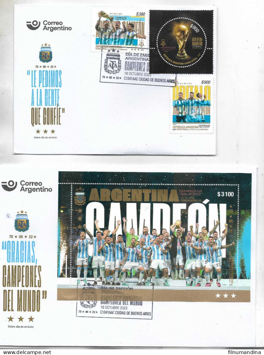 #75312 ARGENTINA 2023 SPORTS FOOTBALL SOCCER WORLD CUP QATAR CHAMPION ARGENTINA FDC 2 SCANS - Unused Stamps
