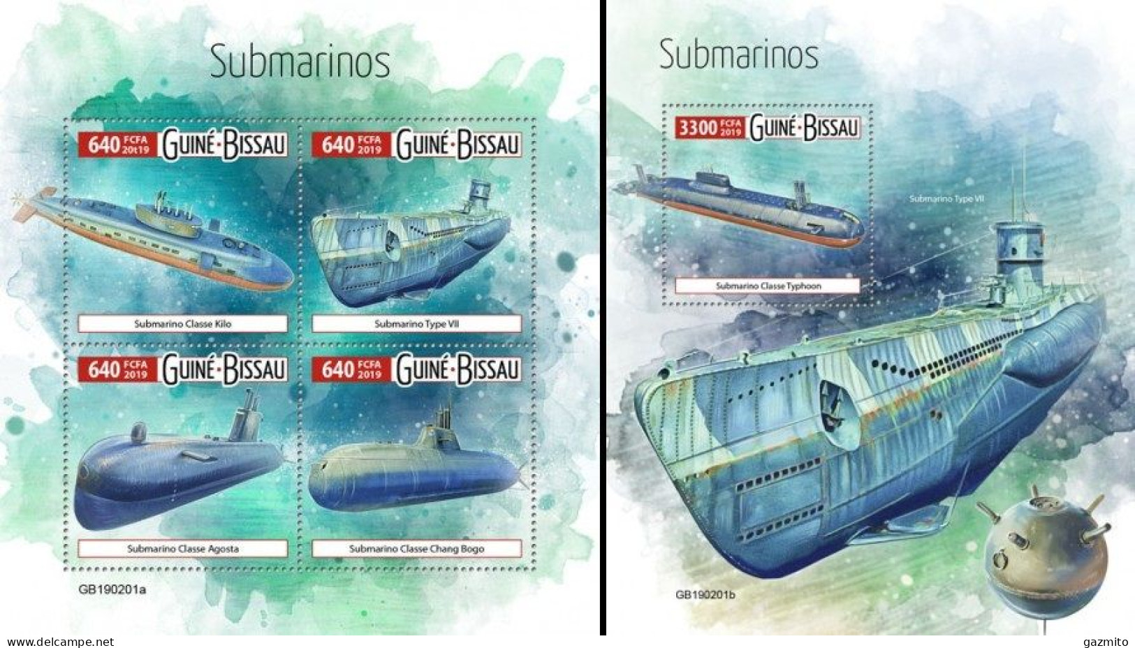 Guinea Bissau 2019, Submarines, 6val In BF +BF - Sottomarini