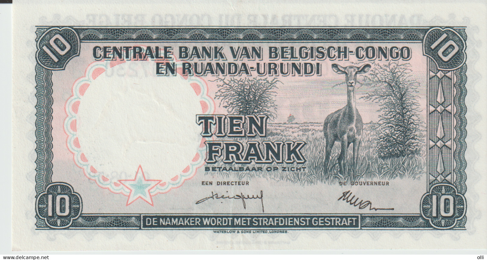 CONGO BELGA 10 FRANCS 1958 UNC - Belgian Congo Bank