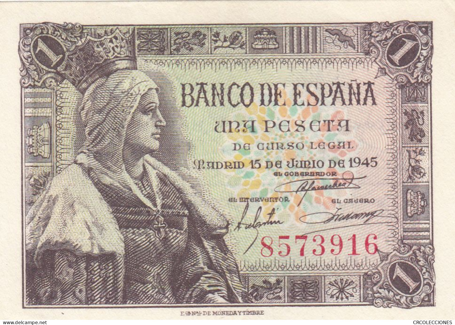 CRBS0858 BILLETE ESPAÑA 1 PESETA 1945 SIN SERIE SIN CIRCULAR - 1-2 Pesetas