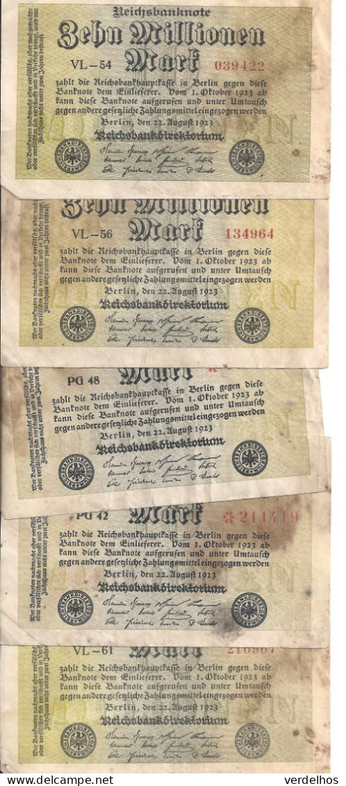 ALLEMAGNE 10 MLLIONEN MARK 1923 VF P 106 ( 5 Billets ) - 10 Mio. Mark