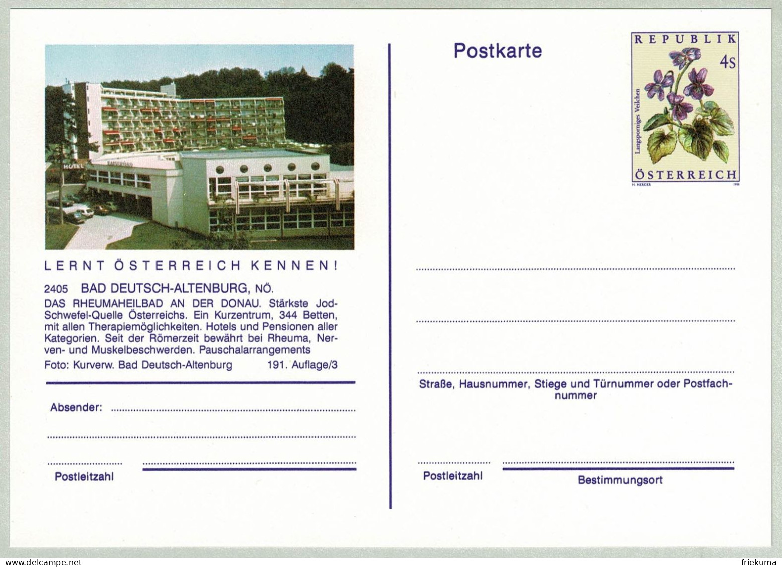 Oesterreich / Austria 1988, Bildpostkarte Bad Deutsch-Altenburg, Rheuma-Heilbad, Jod Schwefel, Kurzentrum, Römer, Nerven - Bäderwesen