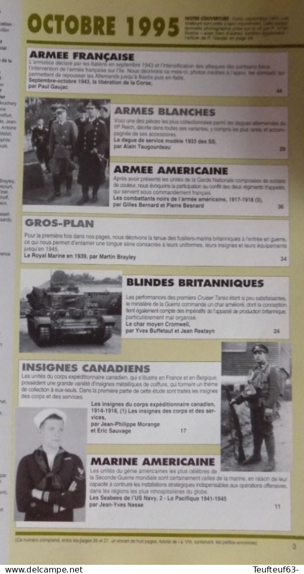 Armes Militaria N° 123 Libération Corse 1943 - Dagues SS - Régiments Noirs US - Royal Marines - Insignes Canadiens 14/18 - Français