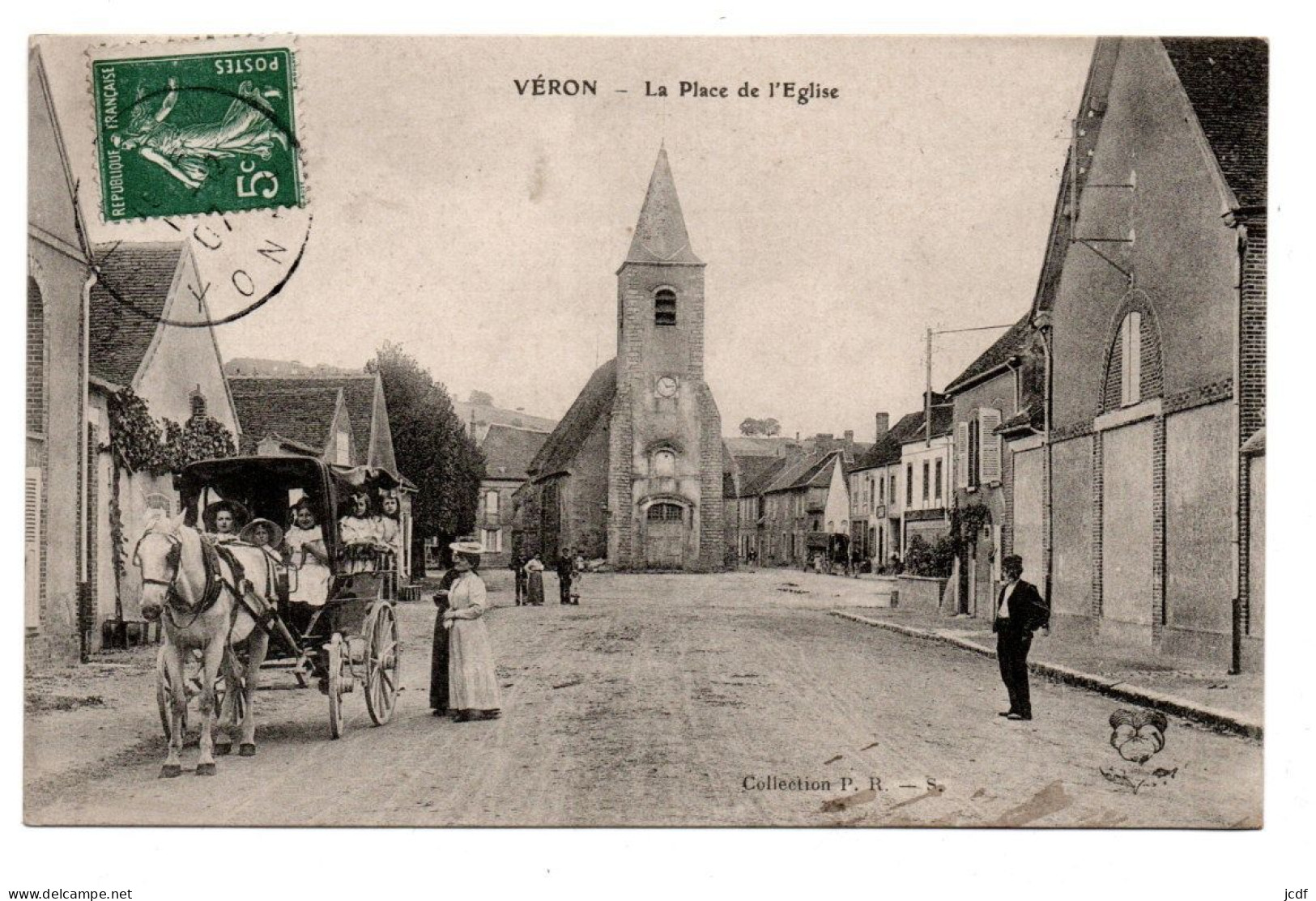 89 VERON La Place De L'Eglise 1907 Edit. P.R. S - Attelage Promenade D'enfants - Animée - Env. Sens - Veron