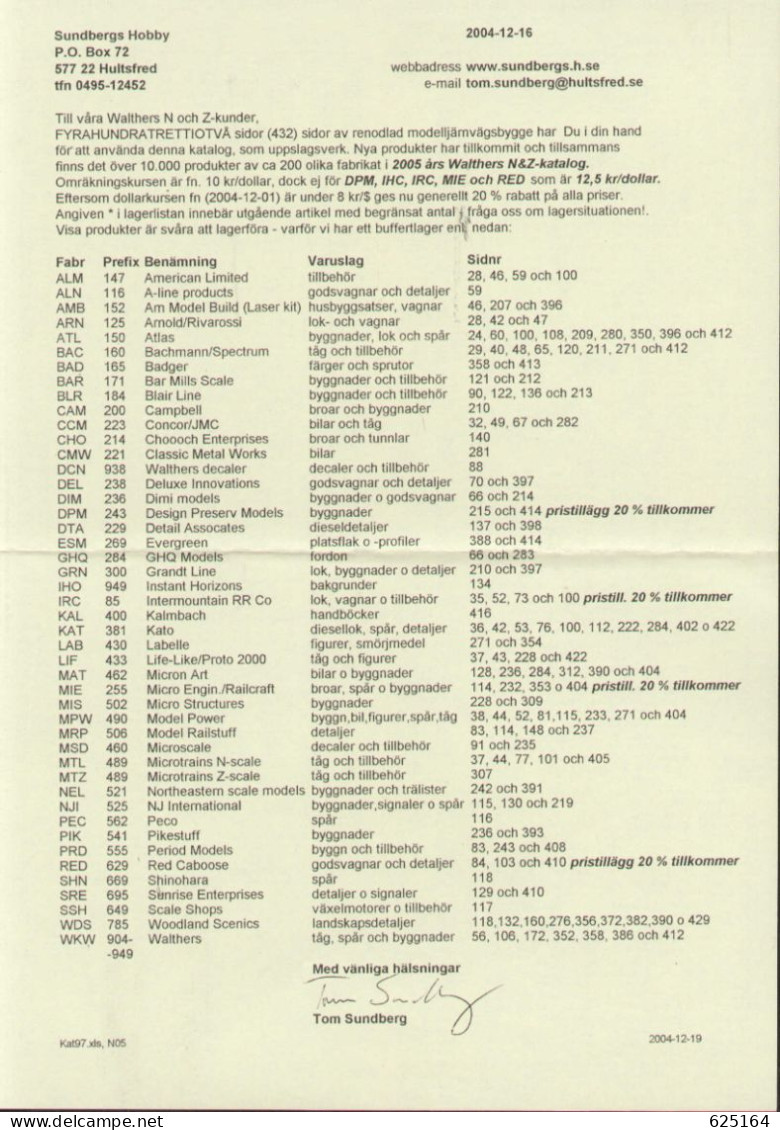 Catalogue WALTHERS 2005 - N & Z Gauge Preisliste In Schwedischen Kronen - En Suédois - Zonder Classificatie