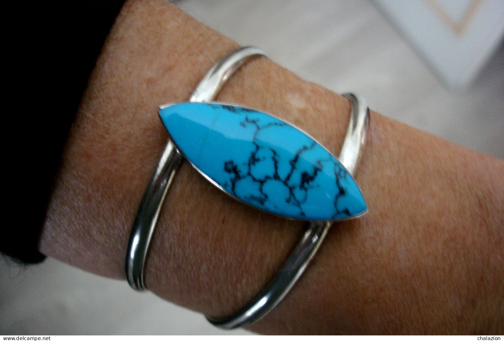 Beau Bracelet Argent Massif 925 Avec TURQUOISE - Bracelets