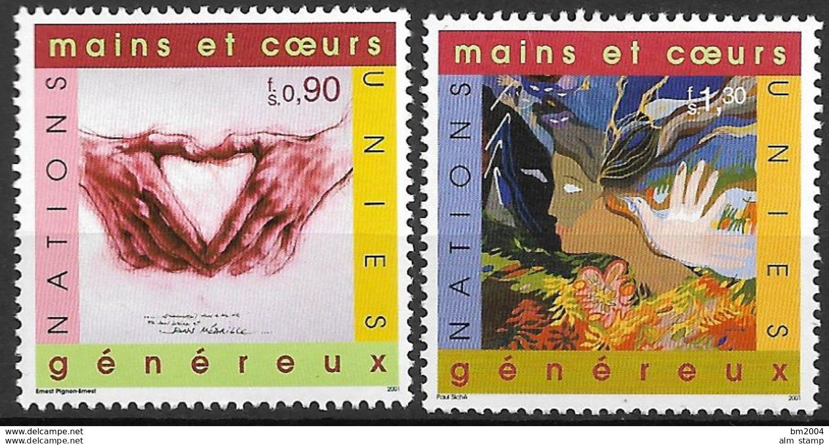 2001 UNO  Genf   Mi. 413-4 **MNH  . Internationales Jahr Des Ehrenamtes: Gemäldeausstellung „Ein Herz, Eine Welt“ - Neufs