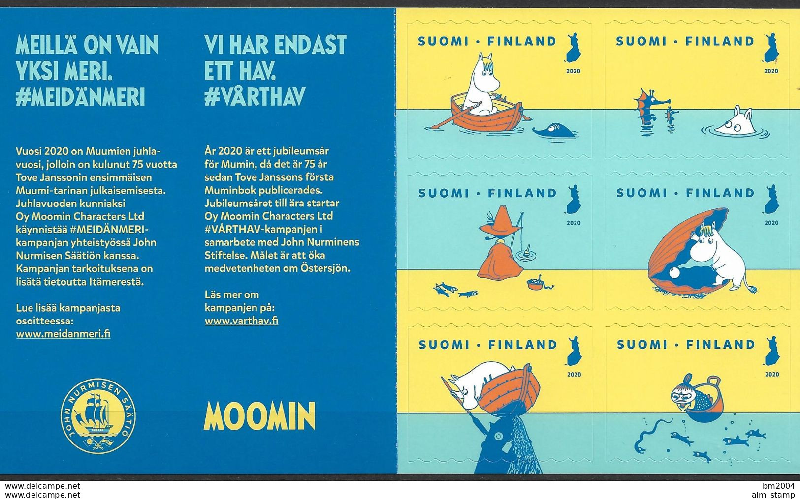 2020 Finnland Mi. 2678-83 **MNH  15 Jahre John-Nurminen-Stiftung Für Eine Saubere Ostsee; 75 Jahre Mumin-Figuren. - Ungebraucht