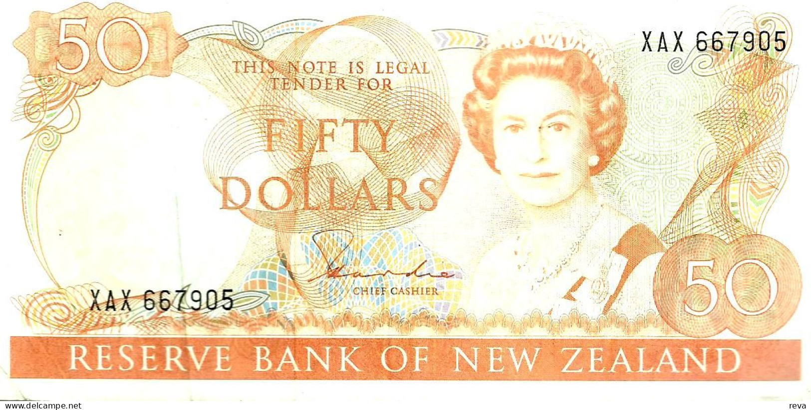 NEW ZEALAND $50 JAMES COOK WMK 2ND ISSUE HEAD OF QEII BIRD BACK ND(1981-85) SIGN HARDIE P.174a VF READ DESCRIPTION - Nieuw-Zeeland