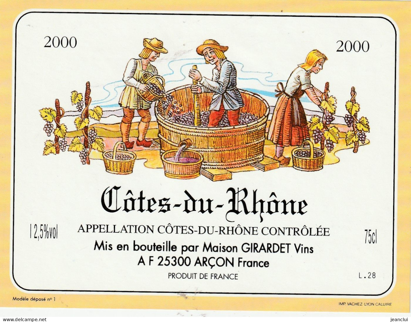 COTES-DU-RHONE  .  2000  +  VENDANGEURS - Année 2000