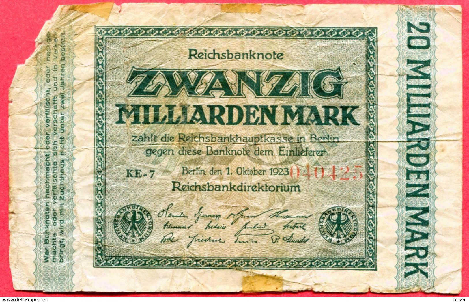 20 Milliards 1923 Uniface Tb 2 - 20 Miljard Mark