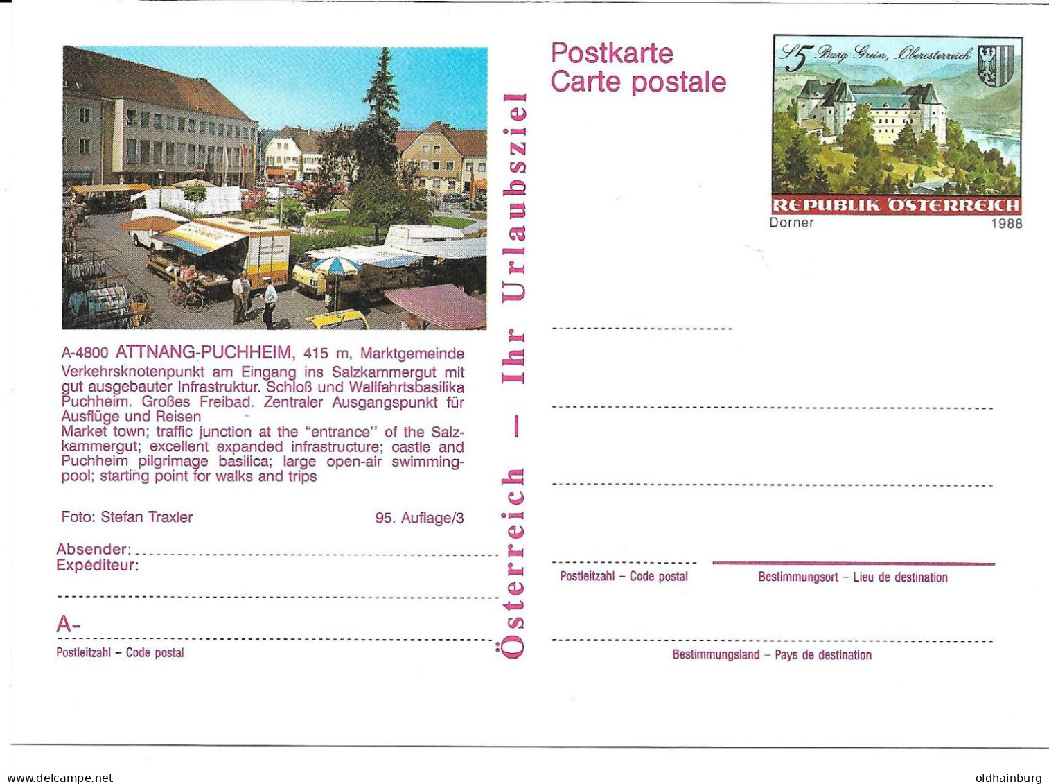 2357m: Österreich 1988, Dorner: Bildpostkarte 4800 Attnang- Puchheim, Motiv Schloss, Basilika,... ** - Attnang-Pucheim