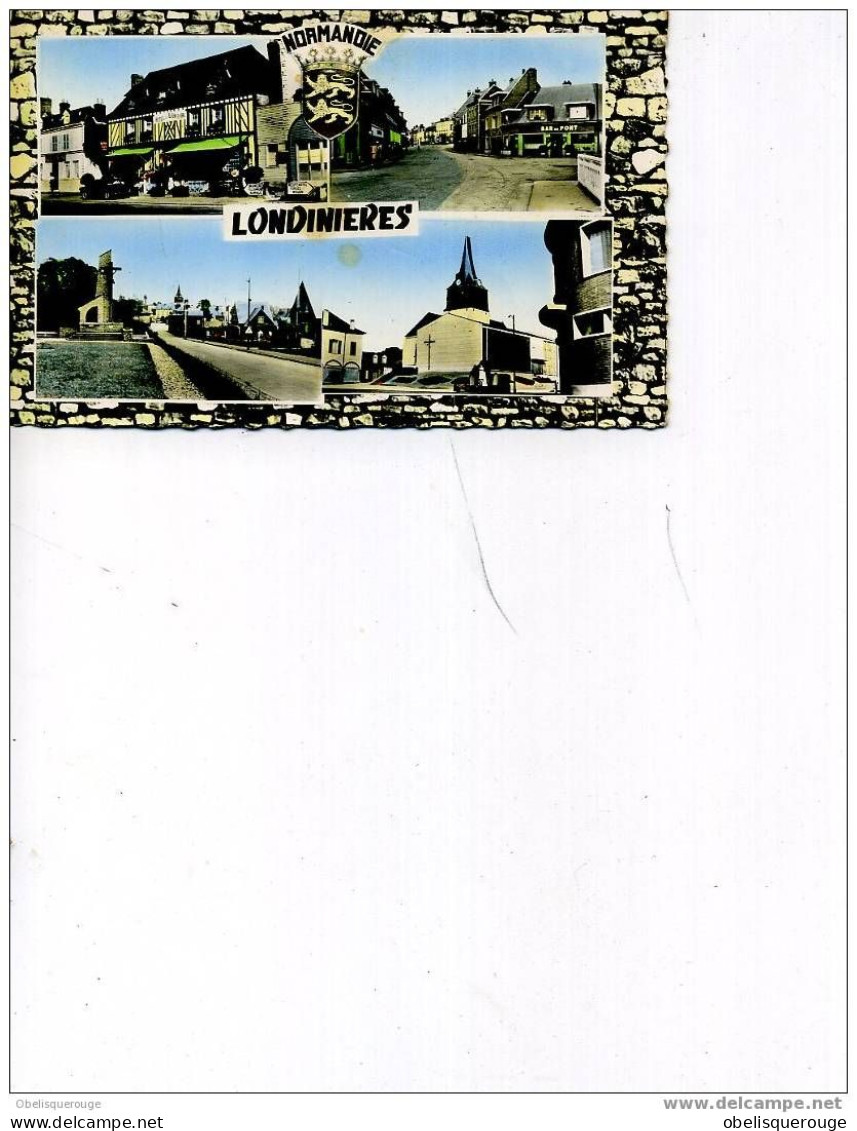 76 LONDINIERES 4 VUES EN UNE CARTE SM DENTELEE 1963 HOTEL LION D OR VOITURE EGLISE COMMERCES ANIMEE - Londinières