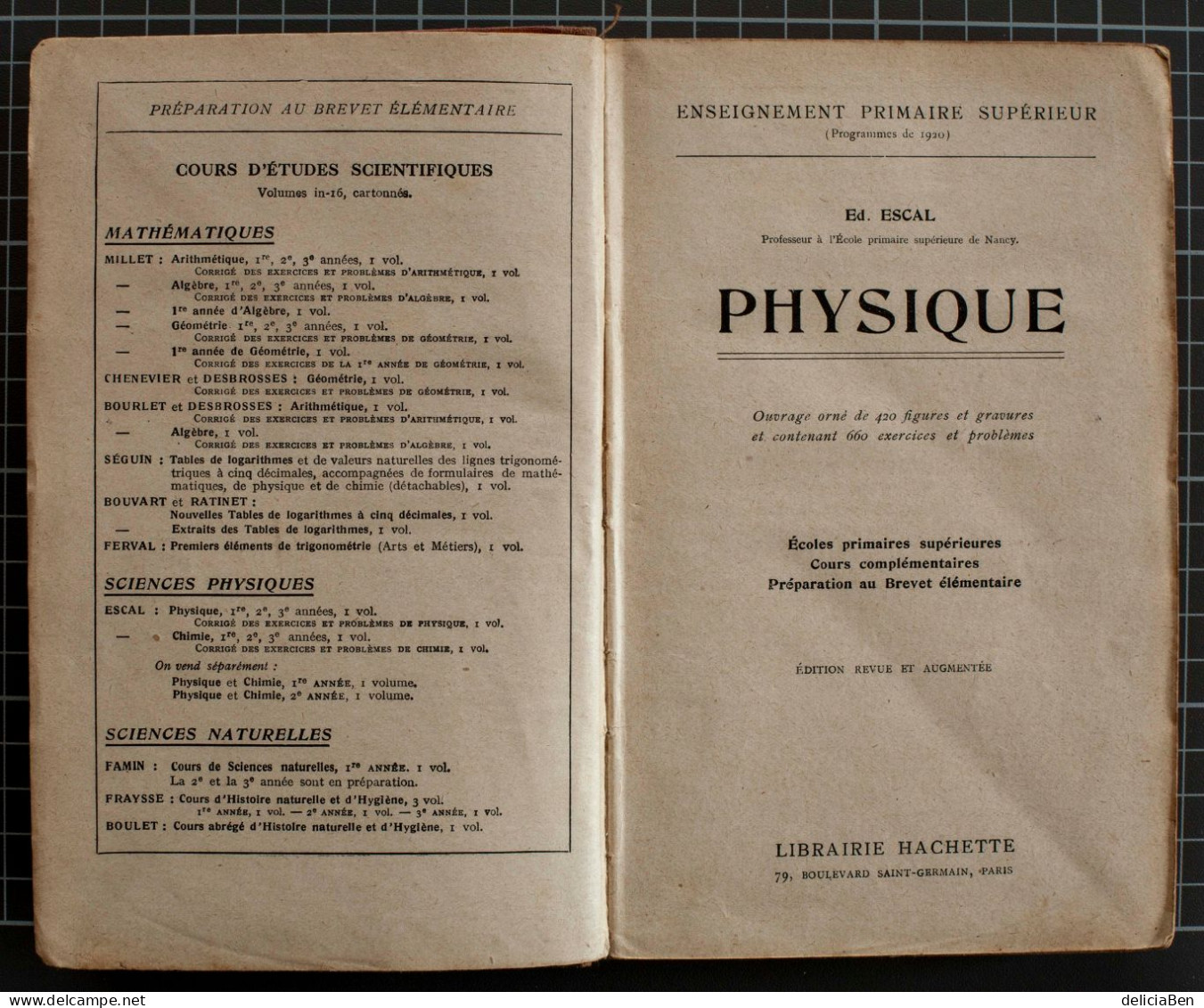 Ed. Pascal, Physique, Brevet élémentaire, Programme de 1920. Orné de 420  figures et gravures  Hachette 1932