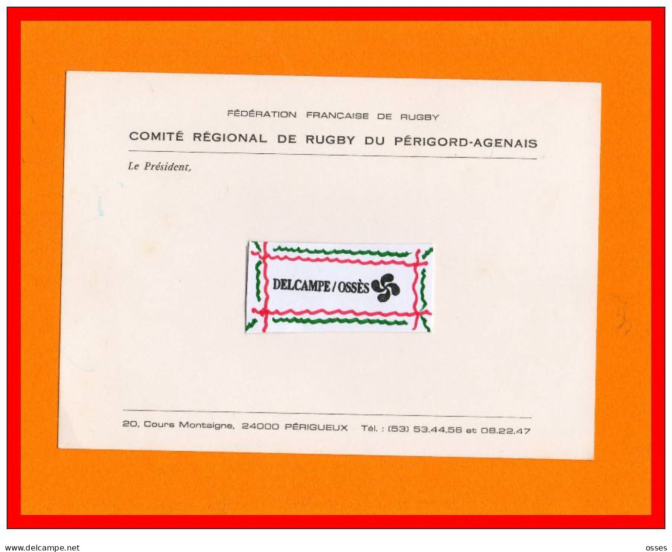 Deus Cartes De Visite FFR. Comité Du Rugby Du Périgord Agenais (rectos Versos) - Rugby